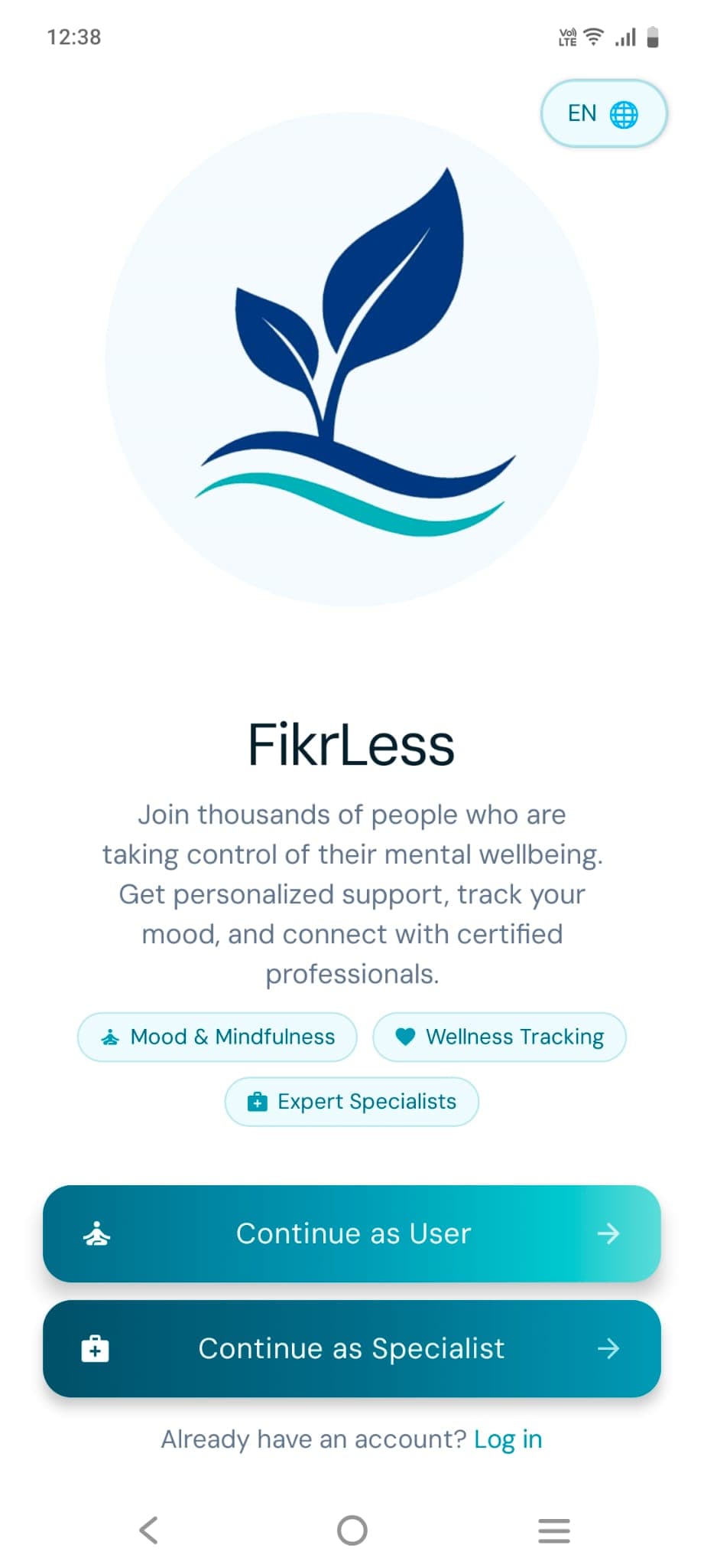 FikrLess app onboarding screen